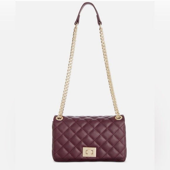 INC International Concepts Handbags - INC International Concepts Quilted Burgundy Crossbody with Gold Chain